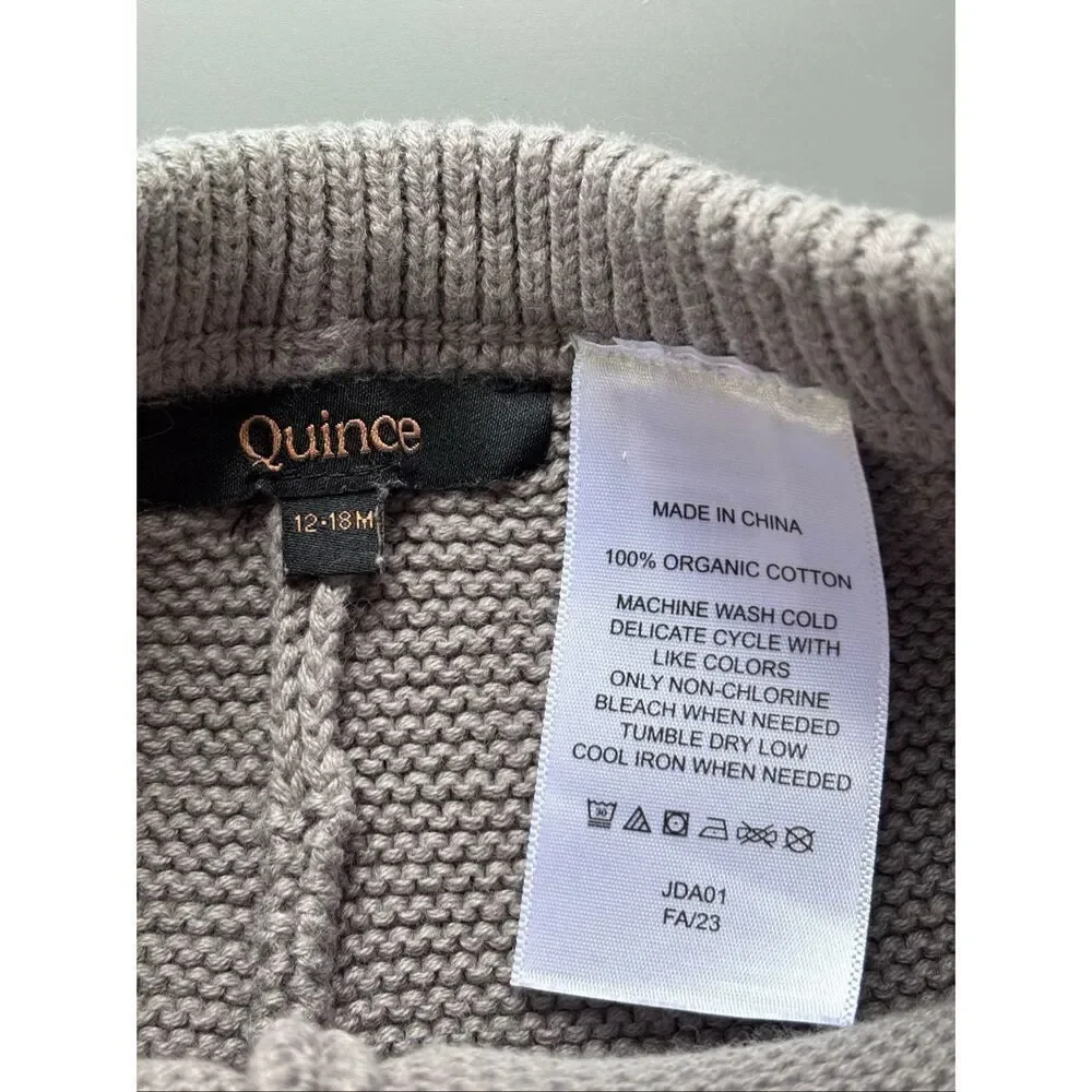 Quince 100% Organic Cotton pants 12 - 18 Months grey